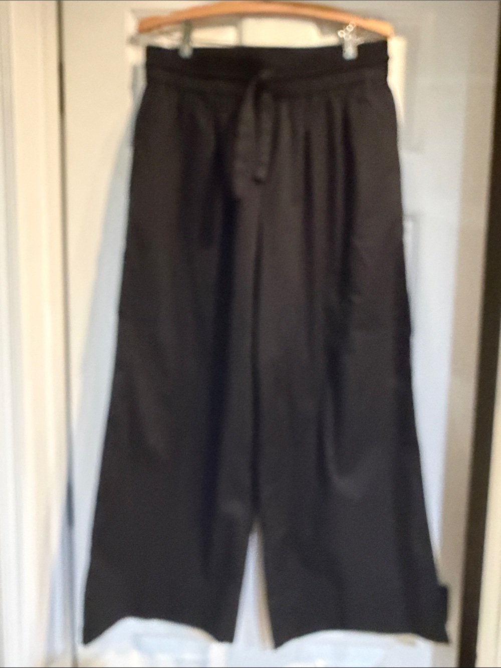 LOFT Black Cropped Smocked-Waist Pants